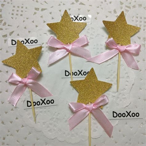 DOOXOO Gold Star Cupcake Toppers Gold Glitter Cake Toppers Birthday