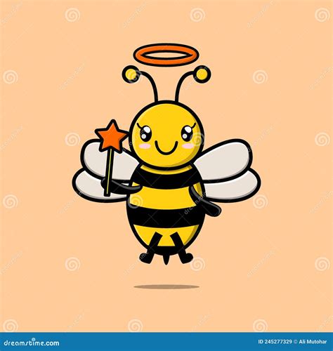 Cute Cartoon Bee Character In The Form Of Fairy Stock Vector