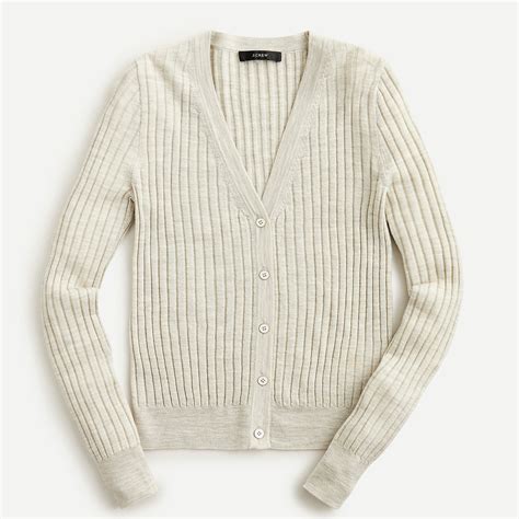 J Crew Ribbed V Neck Cardigan Sweater In Re Imagined Wool For Women