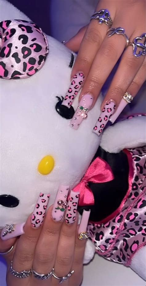 Femalecapalottt Hello Kitty Nails Pink Acrylic Nails Long Acrylic Nails