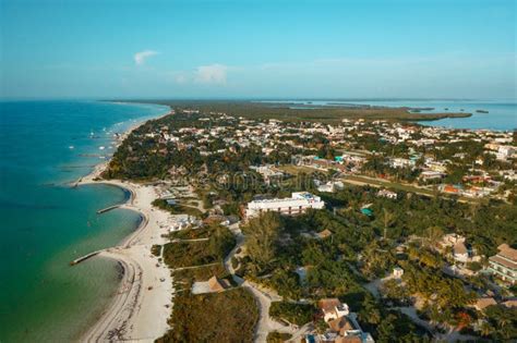 Aerial View of the Coastline of the Isla Holbox Island on a Bright ...