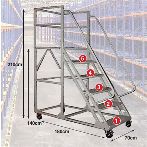 Escalera Metálica Móvil Prontometal De 5 Escalones Con Ruedas Prontometal