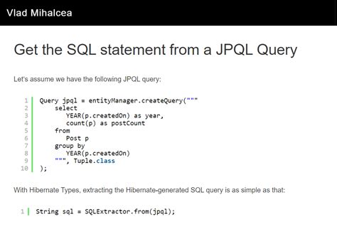 How To Get The Sql Query From Jpql Or Jpa Criteria Vlad Mihalcea