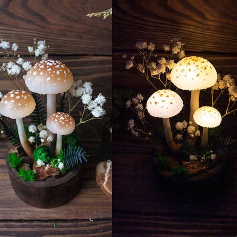 Mushroom Lamp Made To Order With Flowers Mushroom Light Etsy