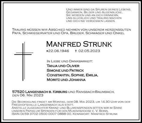 Traueranzeigen Von Manfred Strunk Rz Trauer De