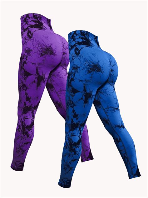 Sexy Tie Dye Sport Leggings Para Mulheres Cal As Sem Costura Cintura