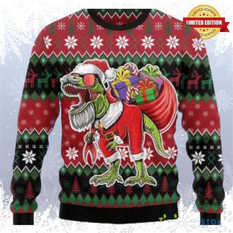 T Rex Santa Ugly Sweaters For Men Women Rugcontrol