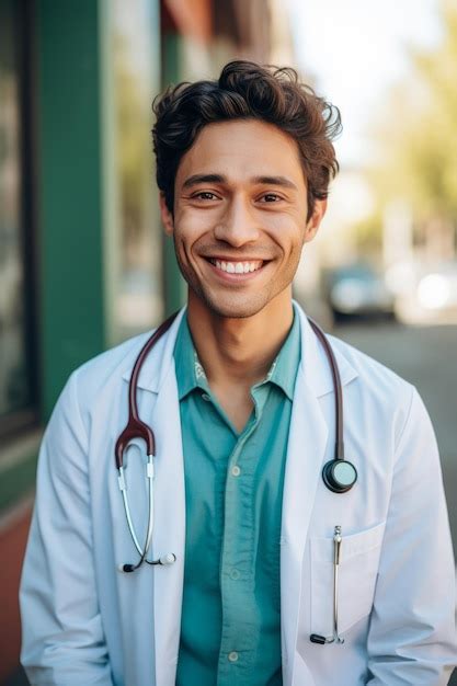 Un Hombre Sonriente Con Una Bata Blanca De Laboratorio Y Un