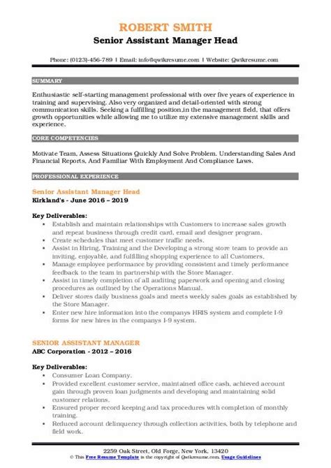 Senior Assistant Manager Resume Samples Qwikresume