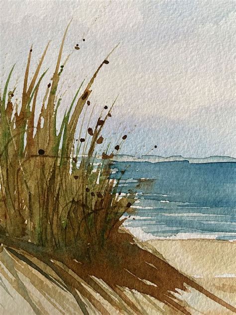 Beach Grass I Hand-painted, Original Watercolor Painting, Ocean, Caribbean, Tropical, Sand, Gulf ...