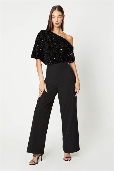 Jumpsuits One Shoulder Sequin Jumpsuit Coast