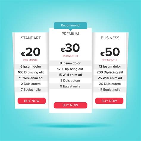 pricing business plans vector pricing plans template chart table