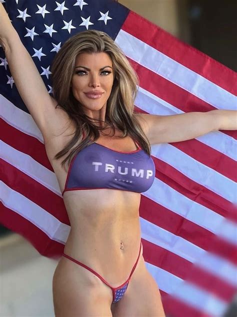 Model Wearing A Trump MAGA Patriot Sheer Micro Thong Bikini Sheer