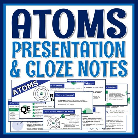 Atoms Notes Presentation With Cloze Sheet Flying Colors Science