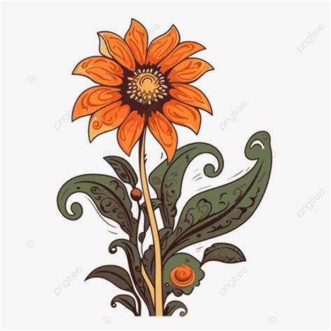 Flor Rústica Vector PNG Pegatina Clipart Linda Flor De Naranja