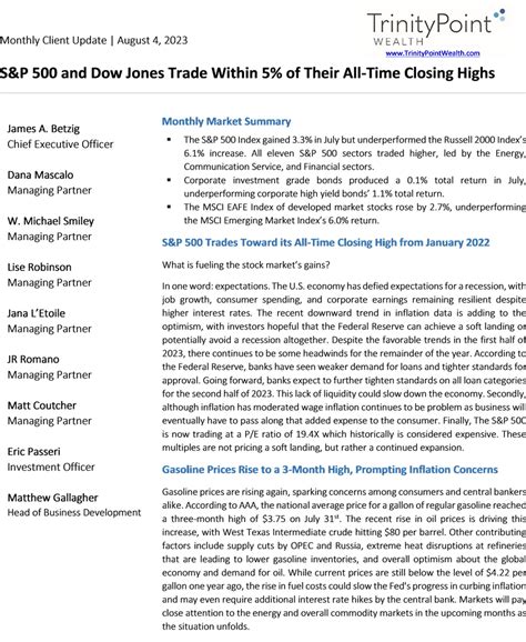 S P 500 And Dow Jones Trade Within 5 Of Their All Time Closing Highs