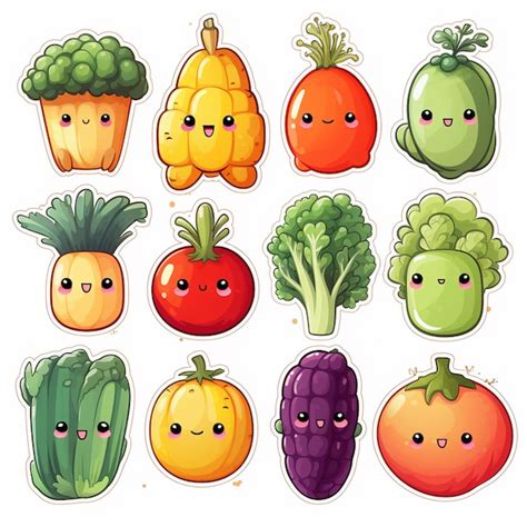 Conjunto De Bonitos Personajes De Frutas Y Verduras De Dibujos Animados