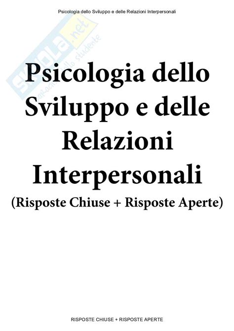 Psicologia Dello Sviluppo E Delle Relazioni Interpersonali Paniere