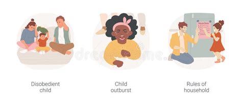 Child Behavior Isolated Cartoon Vector Illustration Set Stock Vector