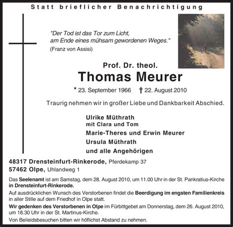 Traueranzeigen Von Thomas Meurer Trauer In Nrw De