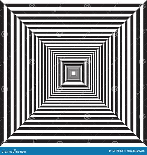 Geometric Striped Tunnel, Black and White Drawing, Psychedelic Stock ...