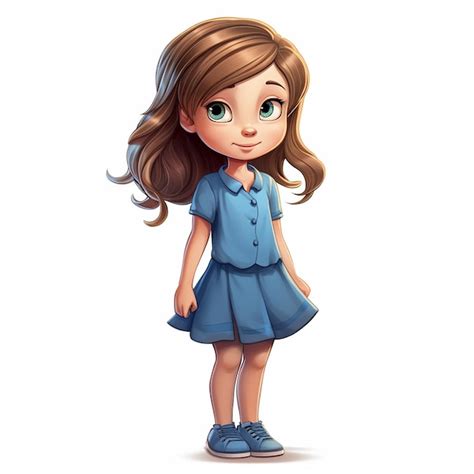 Linda Chica Con Una Camisa Azul Y Un Personaje De Dibujos Animados De