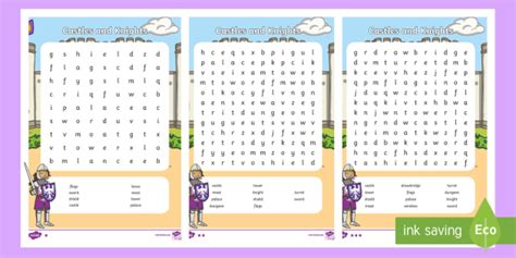 Castles And Knights Differentiated Wordsearch Teacher Made