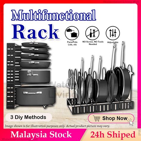 8 Layers Stand Kitchen Storage Pot Pan Lid Organizer Rack For Cabinet