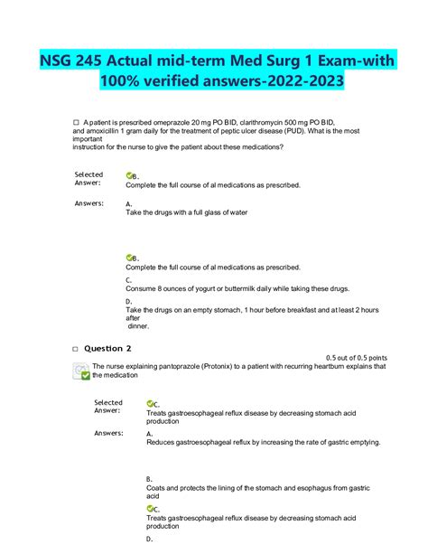 Nsg Actual Mid Term Med Surg Exam With Verified Answers