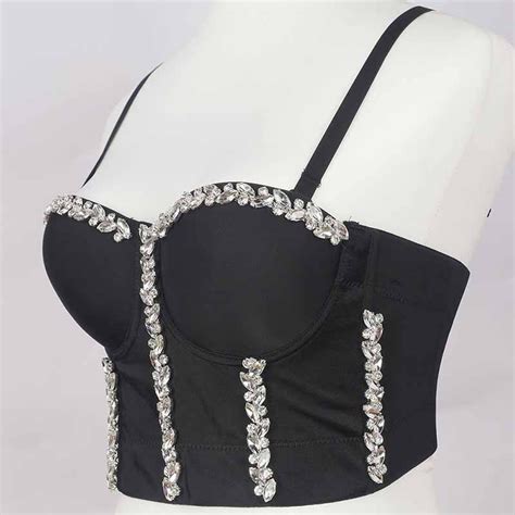 Womens Sexy Rhinestone Bustier Push Up Crop Top Corset Top Bra Sd