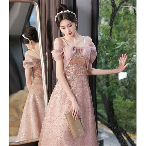 Eaglely Sequins Glitter Banquet Long Pink Evening Dress For Women