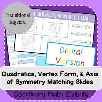 Quadratics, Vertex Form, and Axis of Symmetry Matching Slides (Digital)