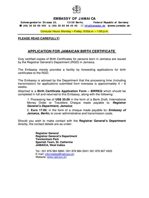 Jamaica Birth Certificate Application Form Pdf Fill Online Printable