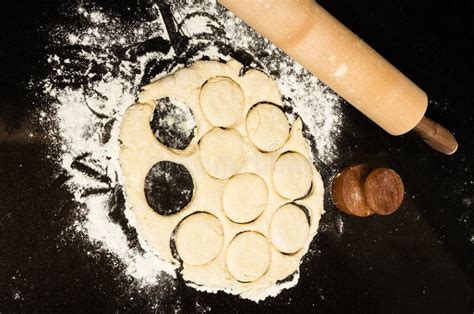 Making Biscuits With Rolling Pin And Dough Stock Photo Image Of