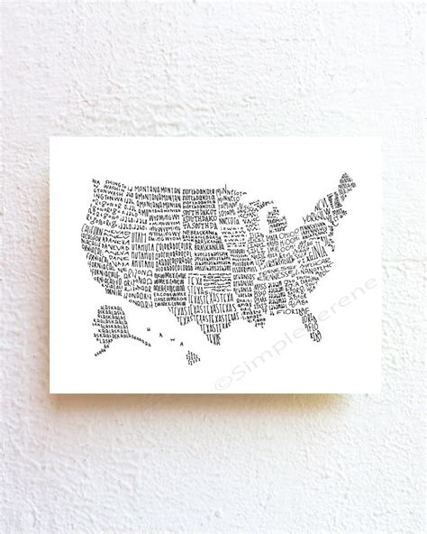 US map art United States map illustration print inspirational