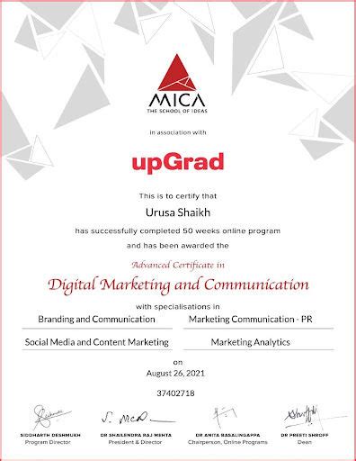 Advanced Certificate In Digital Marketing And Communication MICA UpGrad