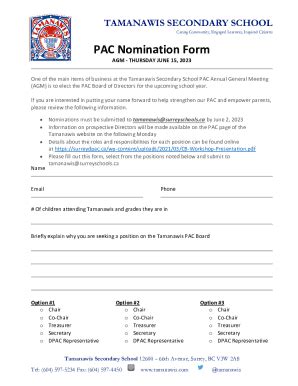 Fillable Online Tamanawis Pac Nomination Form Fax Email Print Pdffiller