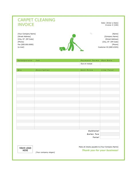 Free Printable Cleaning Invoice Templates Word Excel