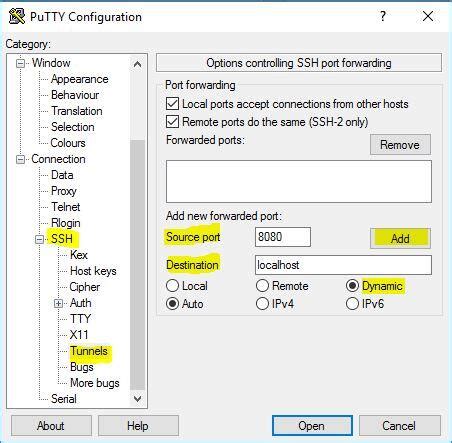 Putty SSH SOCKS Proxy