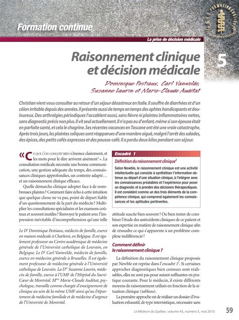 Pdf Raisonnement Clinique Et Décision Médicale