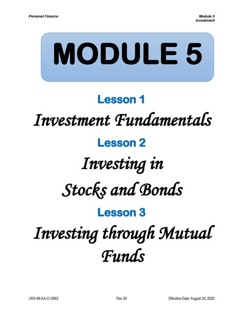 Module Lesson Investment Lesson Investment Fundamentals