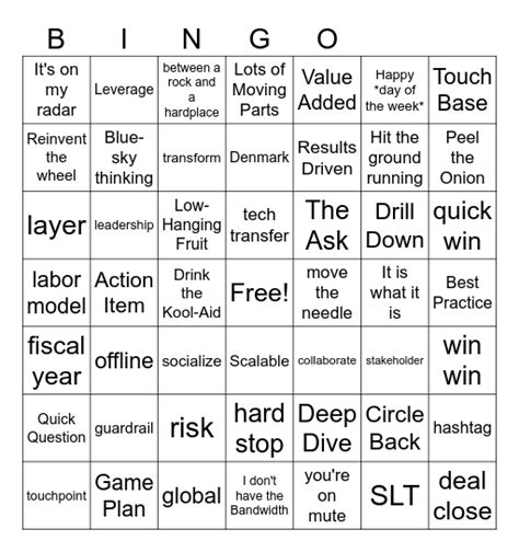 Corporate Jargon Bingo Card