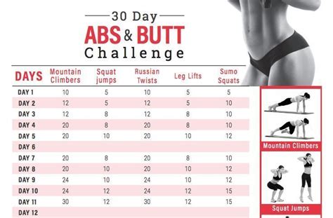 30 Day Abs And Butt Challenge Calendar Butt Challenges 30 Day