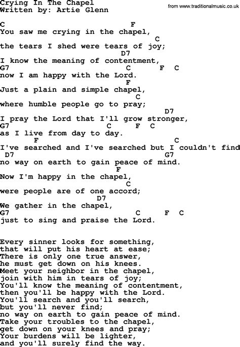 Crying In The Chapel By Elvis Presley Lyrics And Chords