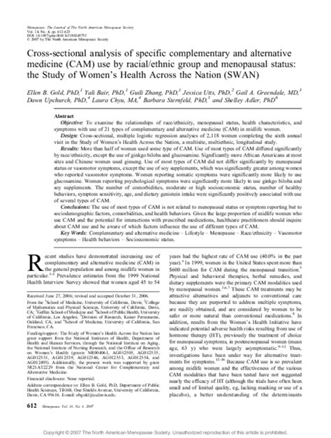 Pdf Cross Sectional Analysis Of Specific Complementary And Alternative Medicine Cam Use By