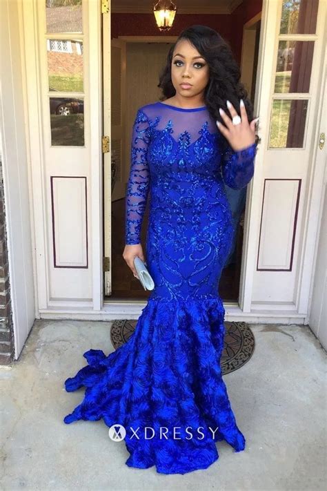 Royal Blue Lace Mermaid Prom Dresses