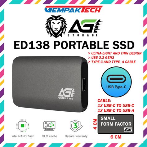 AGI PORTABLE SSD External ED138 Type C USB 3 2 Gen 2 ULTRA THIN