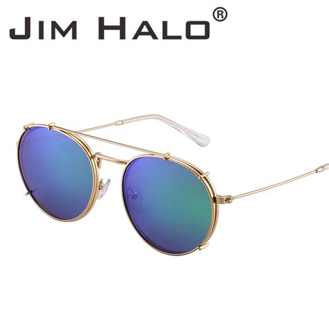 Jim Halo Round Polarized Clip On Sunglasses Metal Frame Mirror Circle