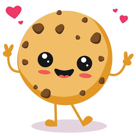 Cute Chocolate Chip Cookie Cartoon Character With Happy Face Vector