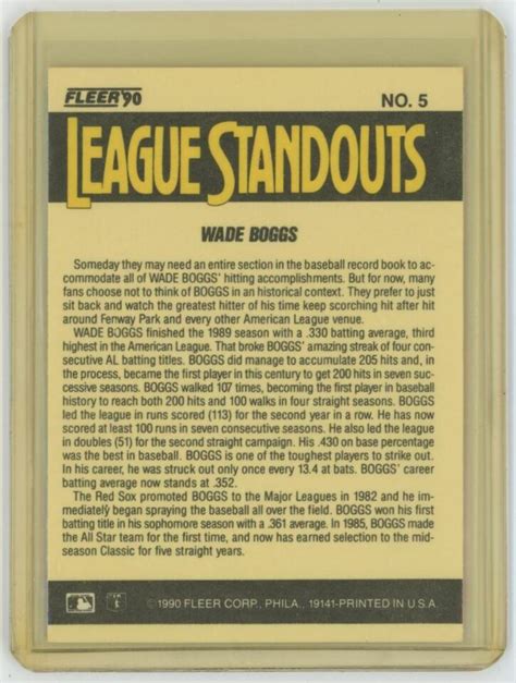 Fleer League Standouts Wade Boggs Boston Red Sox Ebay